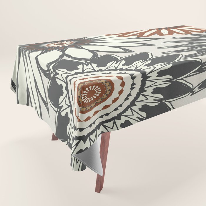 Gray Cream Rust Flowers Tablecloth Gallery Image 1