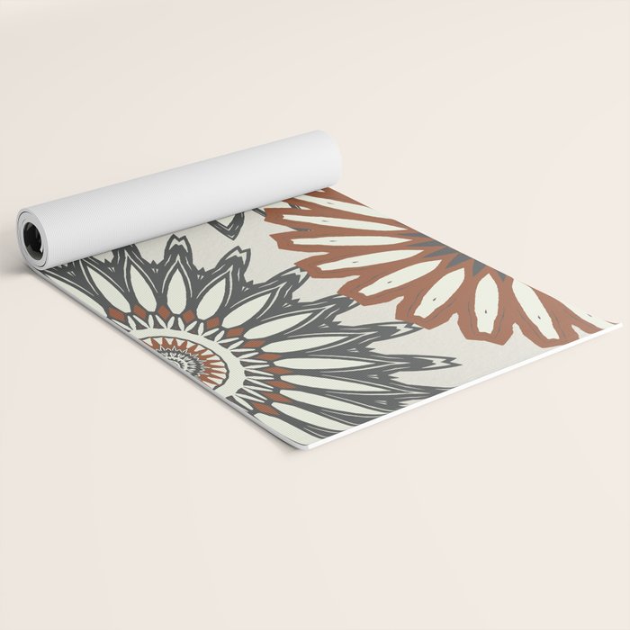Gray Cream Rust Flowers Yoga Mat Gallery Image 2