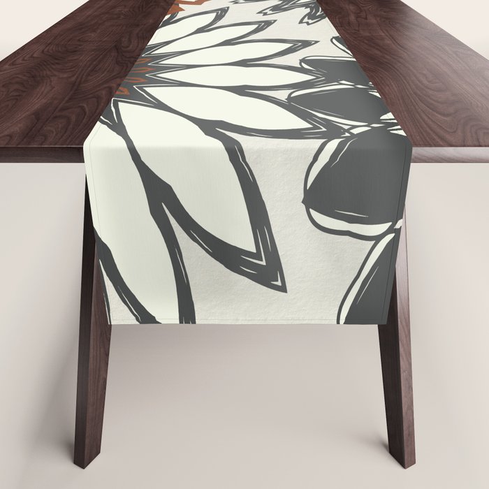 Gray Cream Rust Flowers Table Runner Gallery Image 1