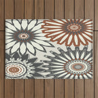 Gray Cream Rust Flowers Outdoor Rug Gallery Image 1