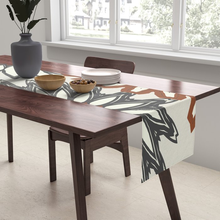 Gray Cream Rust Flowers Table Runner Gallery Image 2