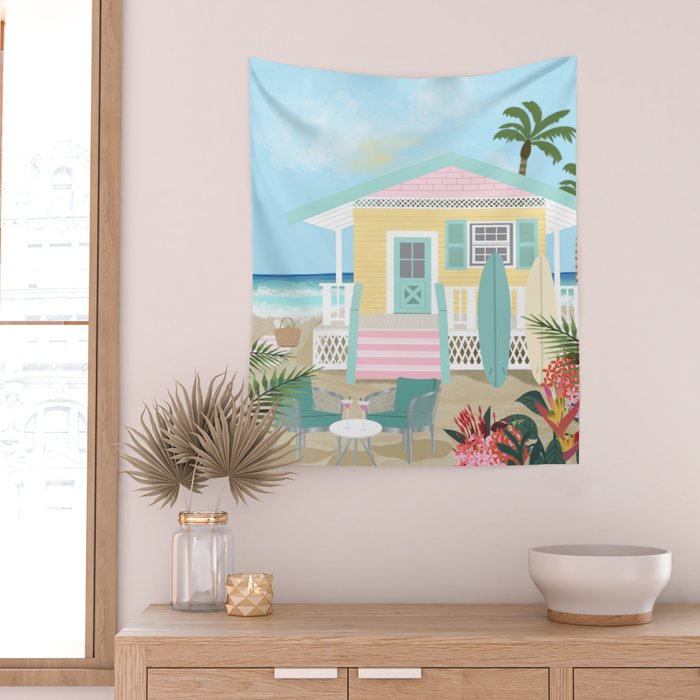 Retro beach house Wall Tapestry Gallery Image 2