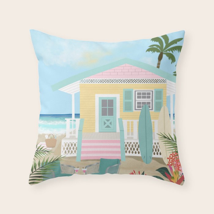 Retro beach house Throw Pillow Gallery Image 1