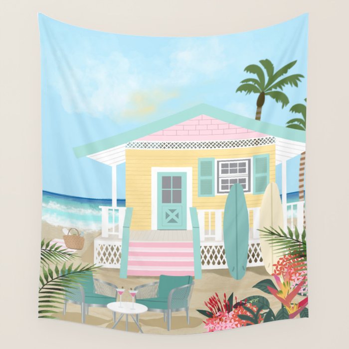 Retro beach house Wall Tapestry Gallery Image 1