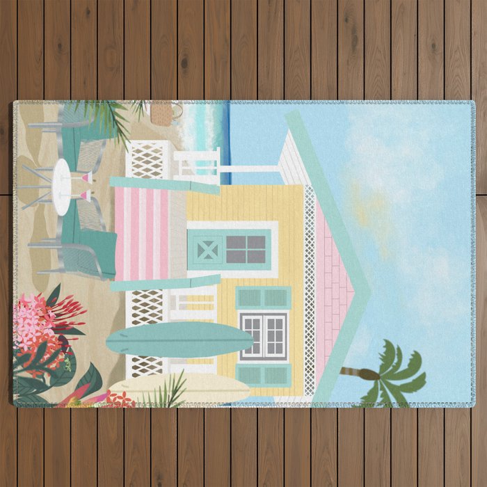 Retro beach house Outdoor Rug Gallery Image 2