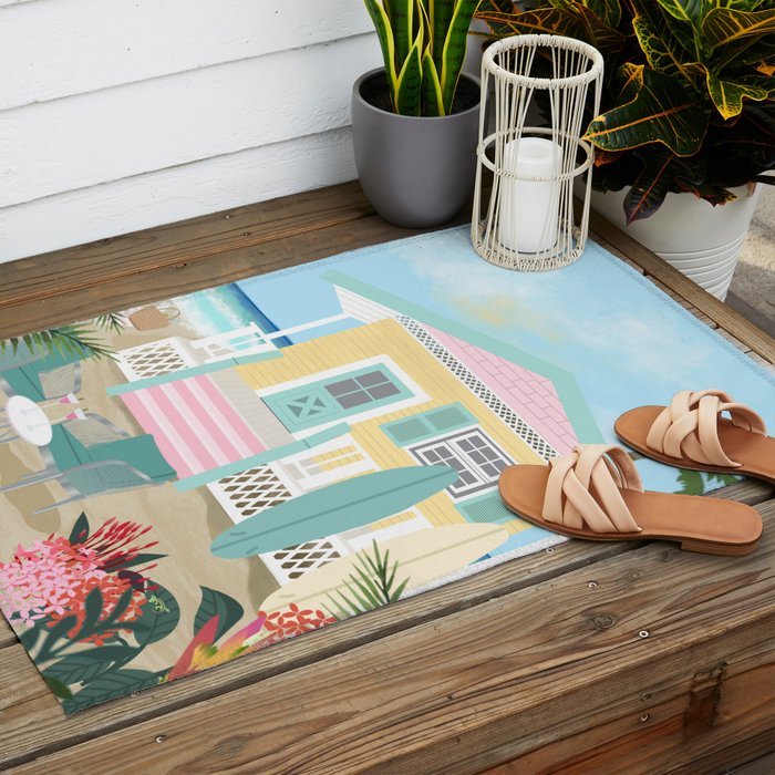 Retro beach house Outdoor Rug Gallery Image 2