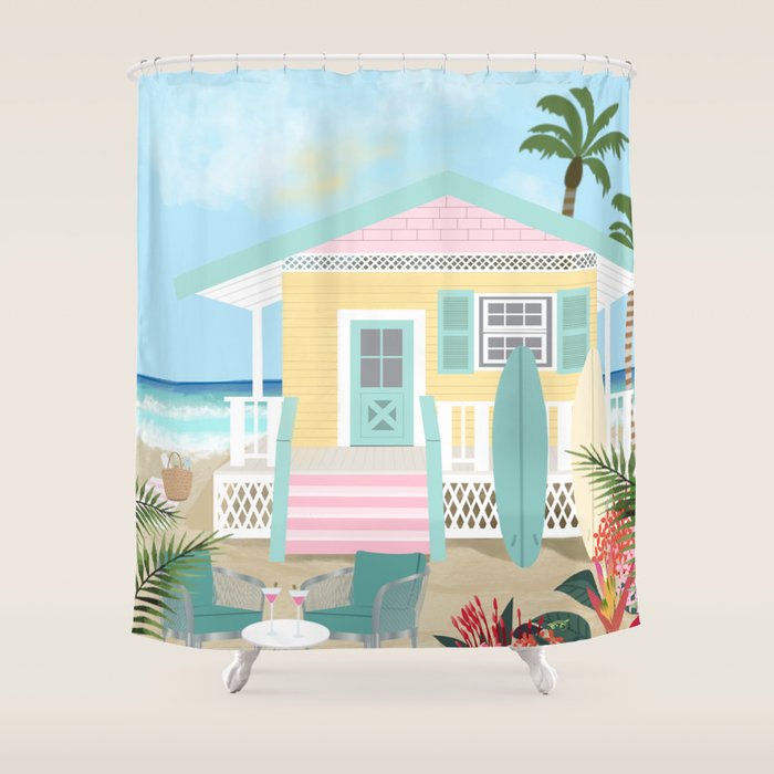 Retro beach house Shower Curtain Gallery Image 1