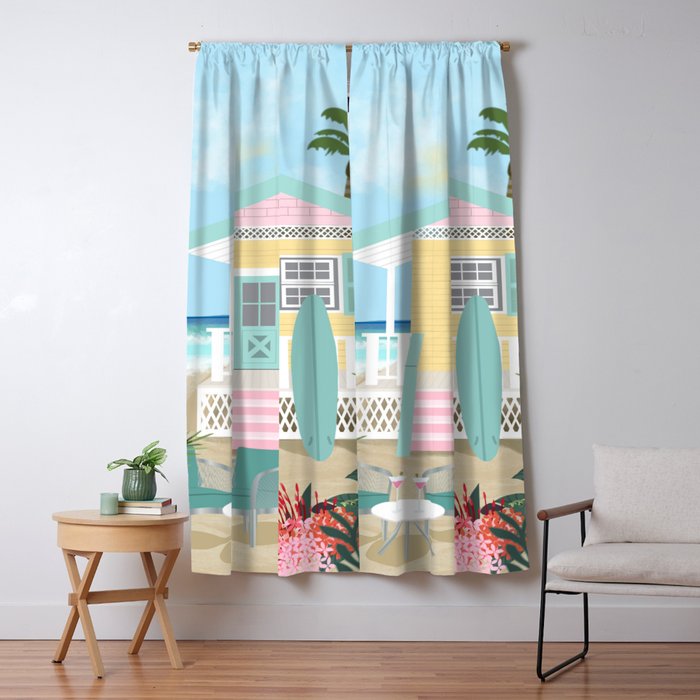 Retro beach house Window Curtain Gallery Image 1