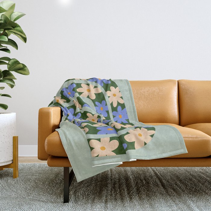 Flower Snake - Green, Blue and Off White Throw Blanket Gallery Image 1