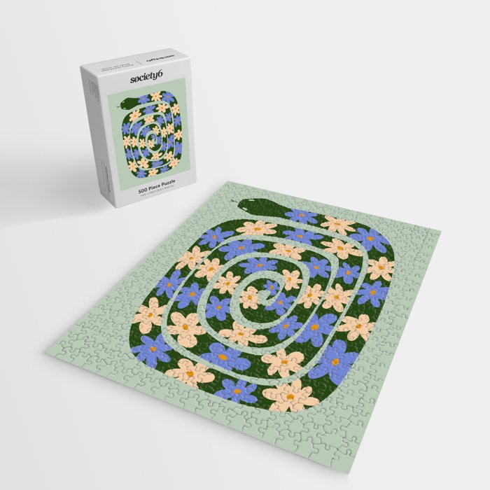 Flower Snake - Green, Blue and Off White Jigsaw Puzzle Gallery Image 2