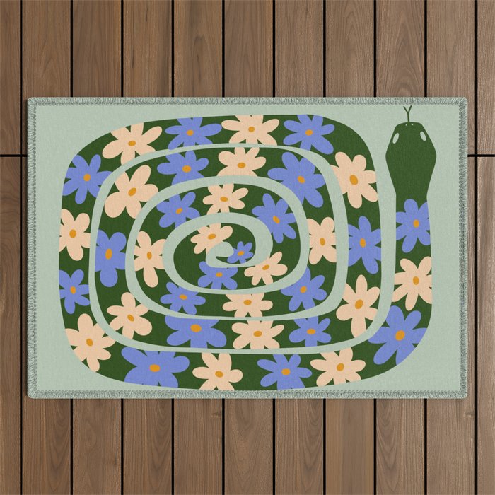 Flower Snake - Green, Blue and Off White Outdoor Rug Gallery Image 1