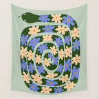 Flower Snake - Green, Blue and Off White Wall Tapestry Gallery Image 4