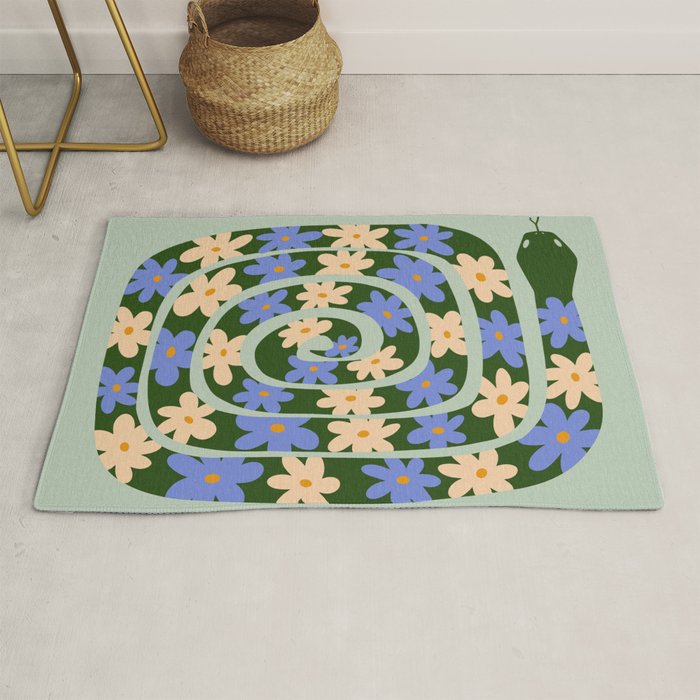 Flower Snake - Green, Blue and Off White Rug Gallery Image 1
