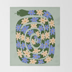 Flower Snake - Green, Blue and Off White Throw Blanket Gallery Image 2