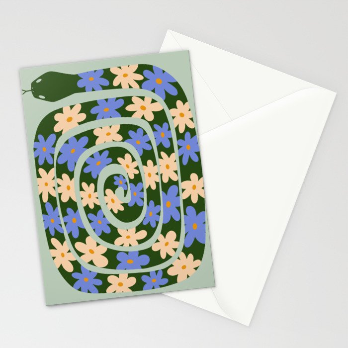 Flower Snake - Green, Blue and Off White Stationery Card Gallery Image 2