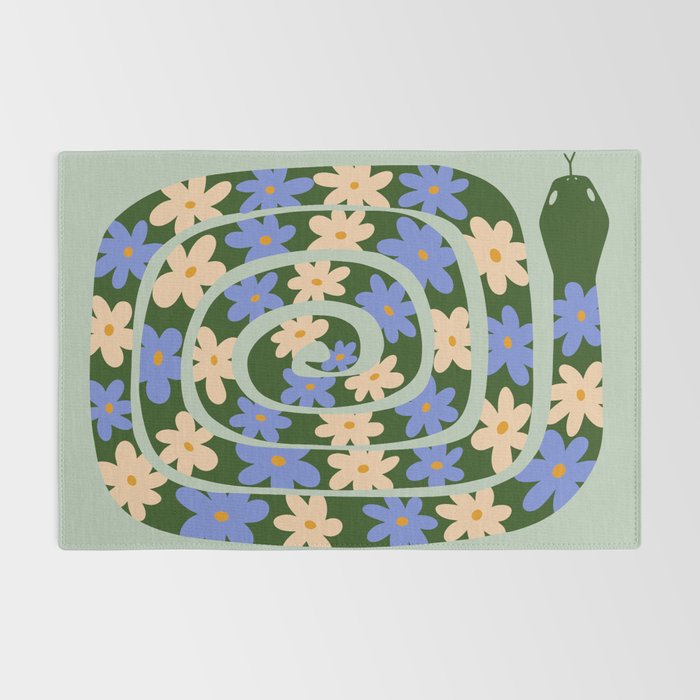 Flower Snake - Green, Blue and Off White Rug Gallery Image 2