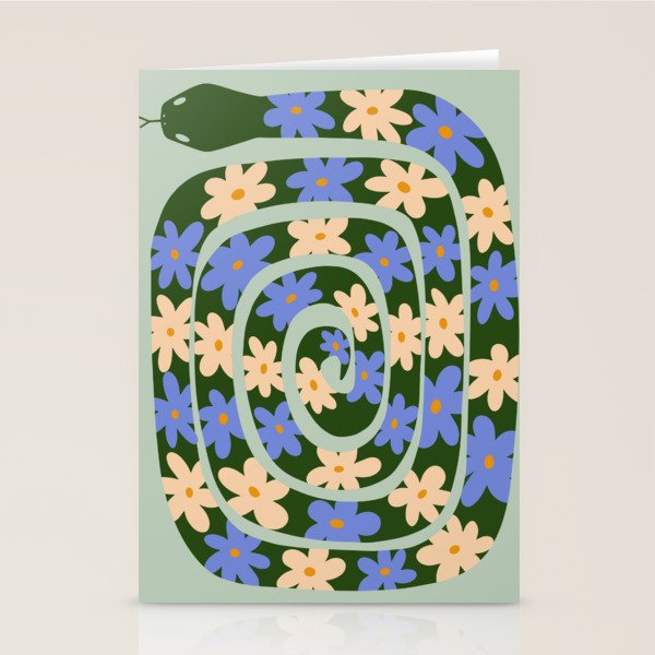 Flower Snake - Green, Blue and Off White Stationery Card Gallery Image 1