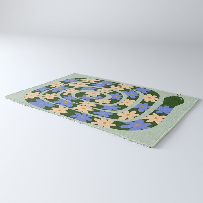 Flower Snake - Green, Blue and Off White Rug Gallery Image 3