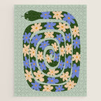 Flower Snake - Green, Blue and Off White Jigsaw Puzzle Gallery Image 1