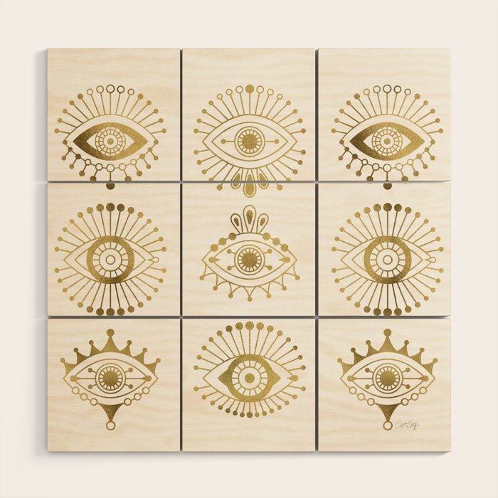 Evil Eyes - Gold Palette Wood Wall Art Gallery Image 1