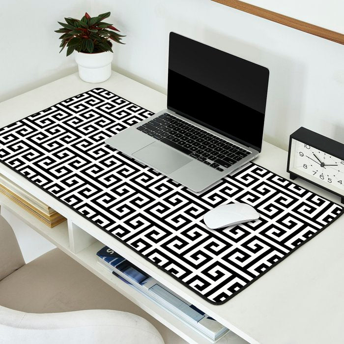 Black and White Greek Key Pattern Desk Mat Gallery Image 2