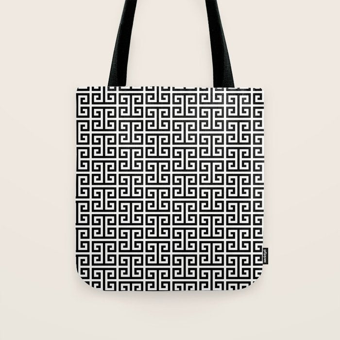Black and White Greek Key Pattern Tote Bag Gallery Image 1