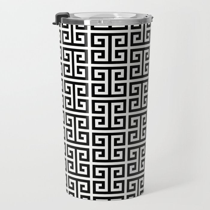 Black and White Greek Key Pattern Travel Mug Gallery Image 3