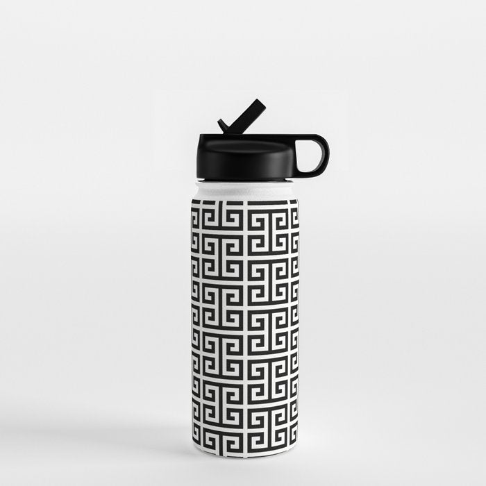 Black and White Greek Key Pattern Water Bottle Gallery Image 1