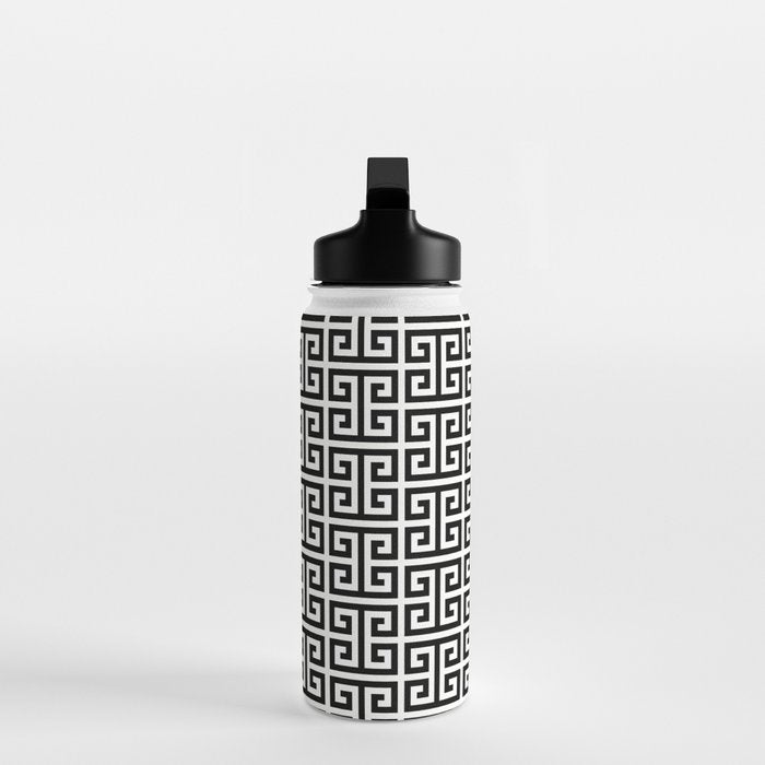 Black and White Greek Key Pattern Water Bottle Gallery Image 3