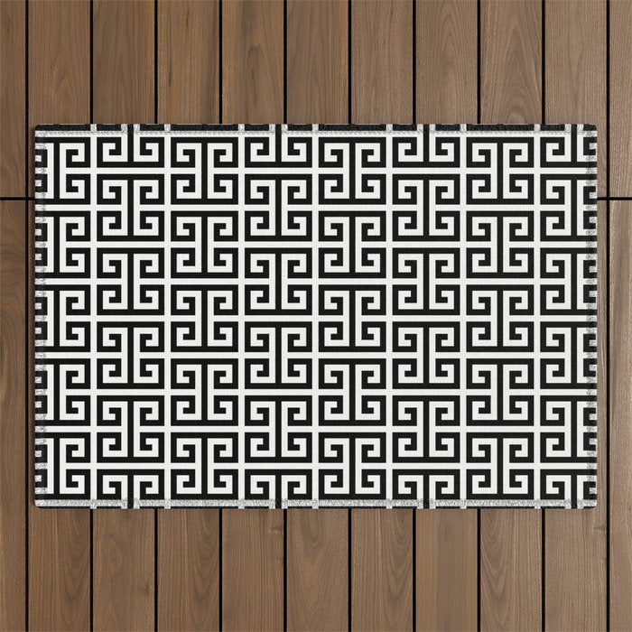 Black and White Greek Key Pattern Outdoor Rug Gallery Image 1