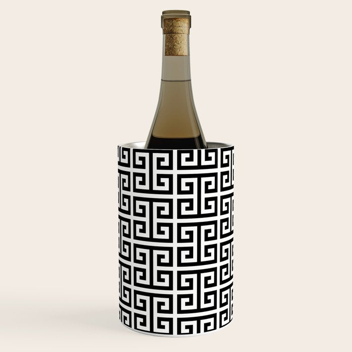 Black and White Greek Key Pattern Wine Chiller Gallery Image 1