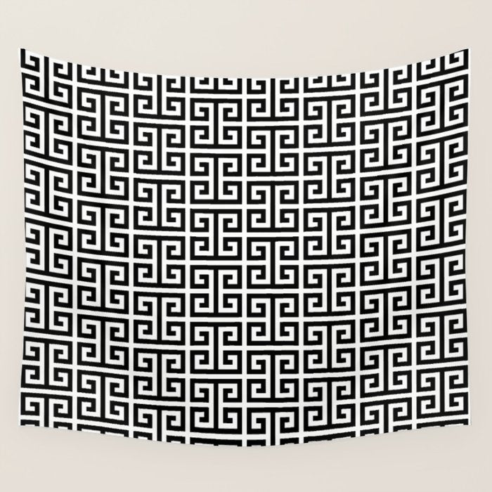 Black and White Greek Key Pattern Wall Tapestry Gallery Image 1