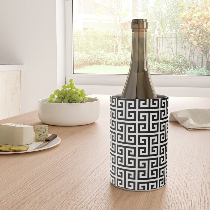 Black and White Greek Key Pattern Wine Chiller Gallery Image 4