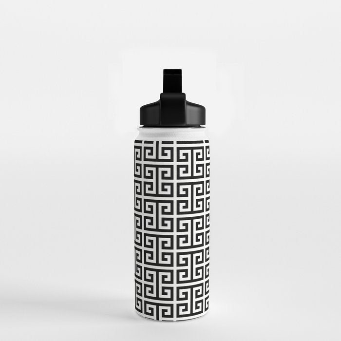 Black and White Greek Key Pattern Water Bottle Gallery Image 2