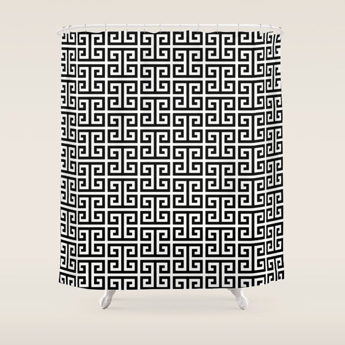 Black and White Greek Key Pattern Shower Curtain Gallery Image 1