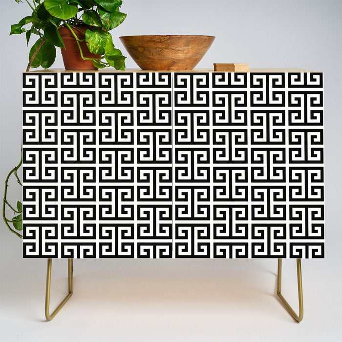 Black and White Greek Key Pattern Credenza Gallery Image 1