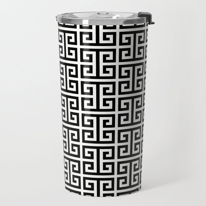 Black and White Greek Key Pattern Travel Mug Gallery Image 2