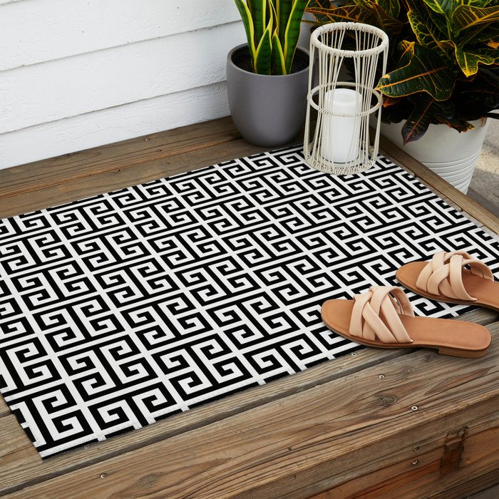Black and White Greek Key Pattern Outdoor Rug Gallery Image 2