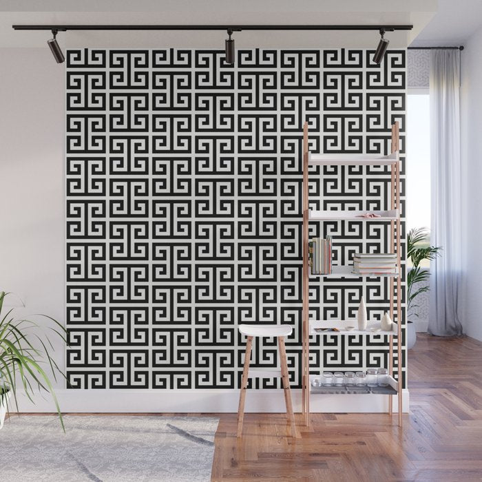 Black and White Greek Key Pattern Wall Mural Gallery Image 1