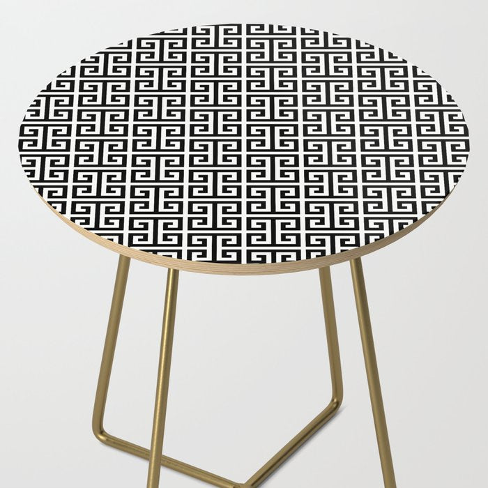 Black and White Greek Key Pattern Side Table Gallery Image 2