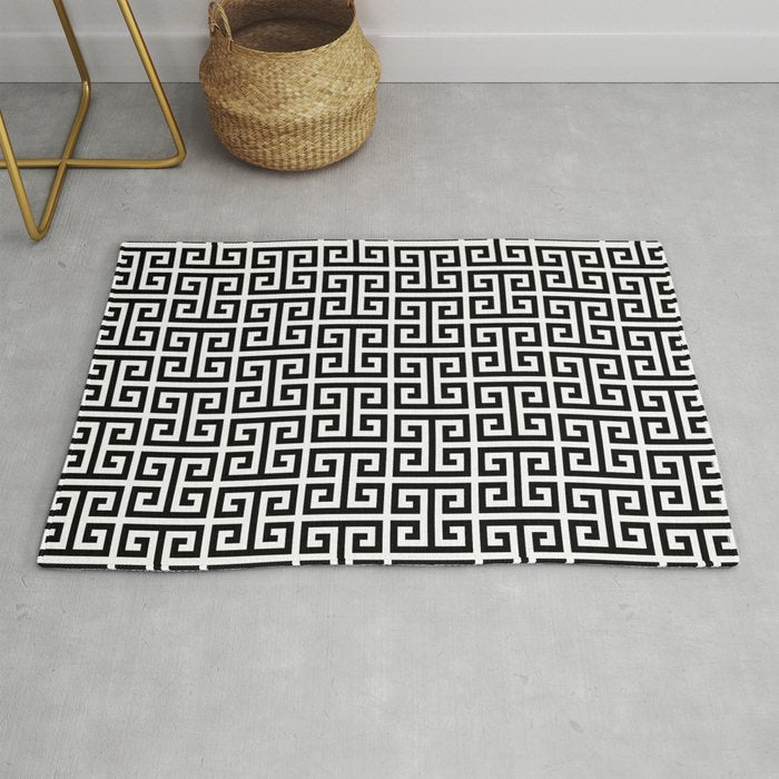 Black and White Greek Key Pattern Rug Gallery Image 1