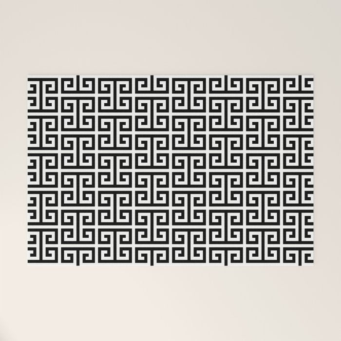 Black and White Greek Key Pattern Welcome Mat Gallery Image 1
