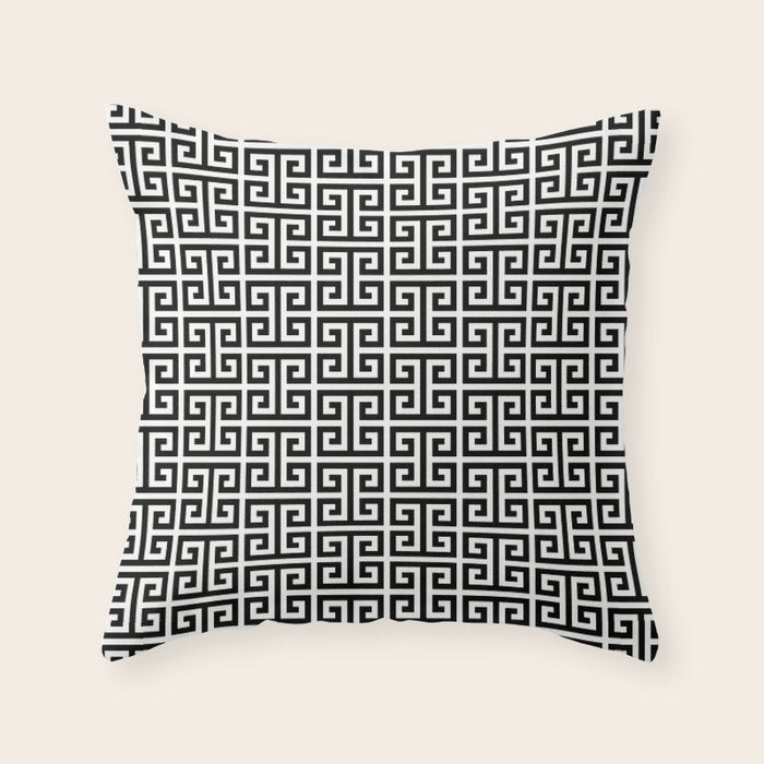 Black and White Greek Key Pattern Throw Pillow Gallery Image 1