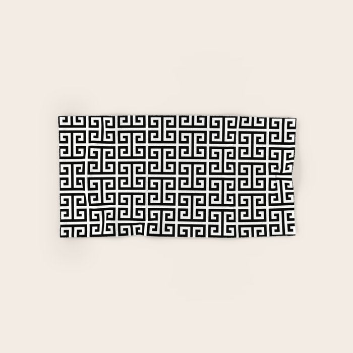 Black and White Greek Key Pattern Bath Towel Gallery Image 1