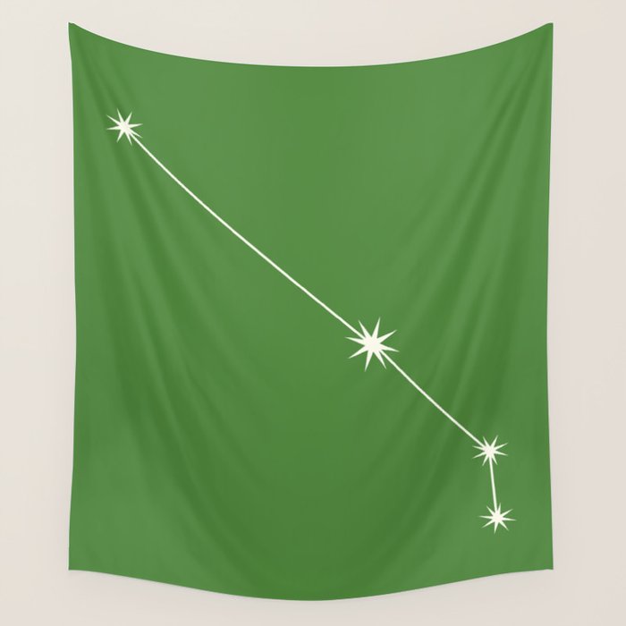 Aries Zodiac Star Constellation Line Art Kelly Green Wall Tapestry Gallery Image 4