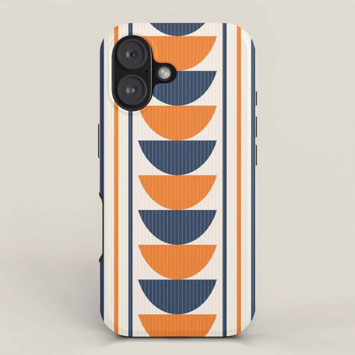 Abstract Shapes 76 in Orange and Navy Blue (Moon Phase Geometric Abstraction) iPhone Case Gallery Image 1