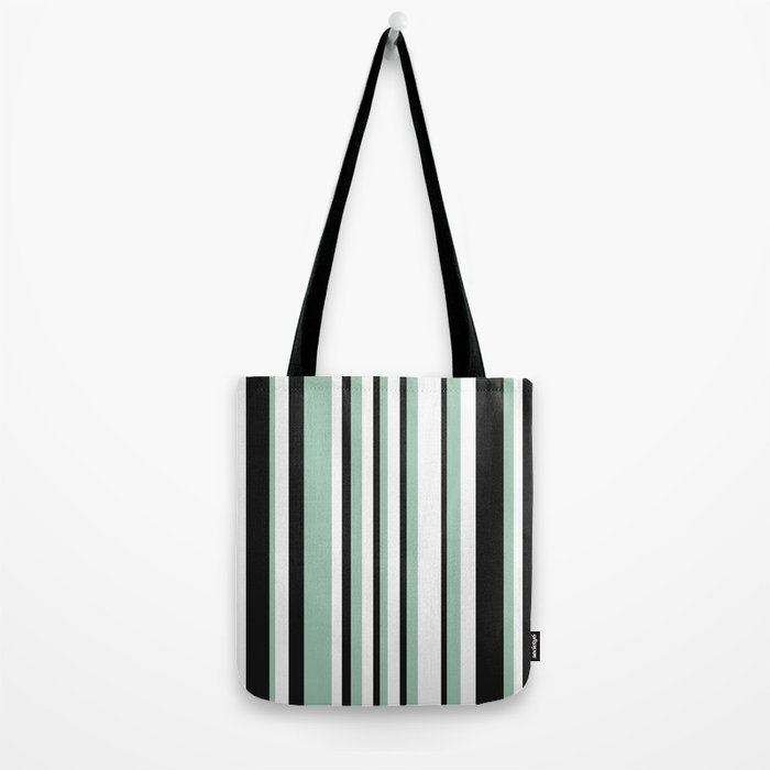Classic Stripes XII - Mint, Black and White Tote Bag Gallery Image 2