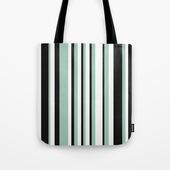 Classic Stripes XII - Mint, Black and White Tote Bag Gallery Image 1