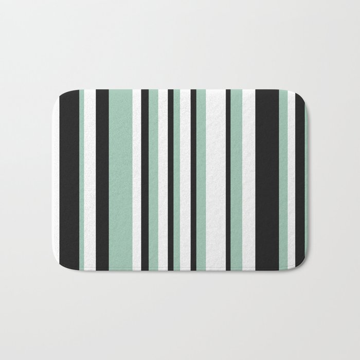 Classic Stripes XII - Mint, Black and White Bath Mat Gallery Image 1