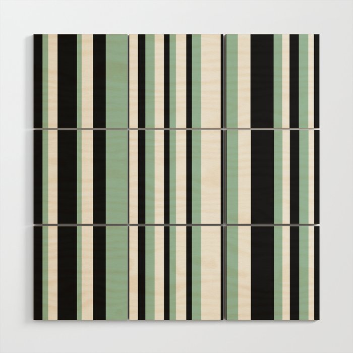 Classic Stripes XII - Mint, Black and White Wood Wall Art Gallery Image 1
